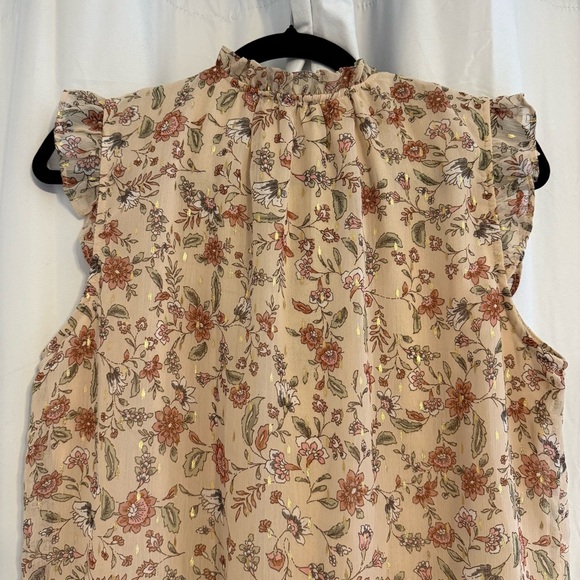 Haver London Sleeveless Floral Peasant Blouse Ruffle Shoulder V-Neck Women’s Med - Picture 6 of 8